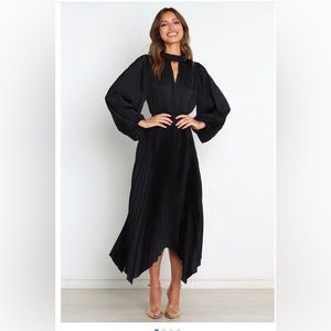 Petal and Pup black pleated satin feel maxi dress size 4.